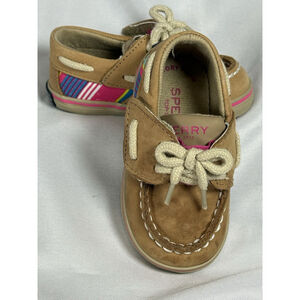 Sperry Top-Siders Intrepid Crib Jr. Pink & Teal Striped Fabric Infant 3M Leather
